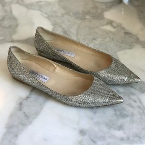 Jimmy Choo Point Toe Alina Glitter Flat, Champagne